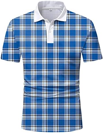 HDDK Erkek Ekose polo gömlekler, Kısa Kollu Ekose Casual Golf Gömlek Düğme Boyun Yaz Spor Kafes Tenis Tee Üstleri