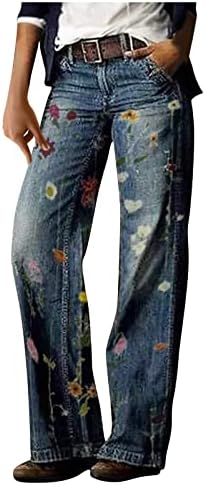 TOPUNDER Bayanlar Geniş Bacak Pantolon moda Pantolon Düğme Slacks Kadınlar için Artı Boyutu Jeggings Çiçek Baskı Düz