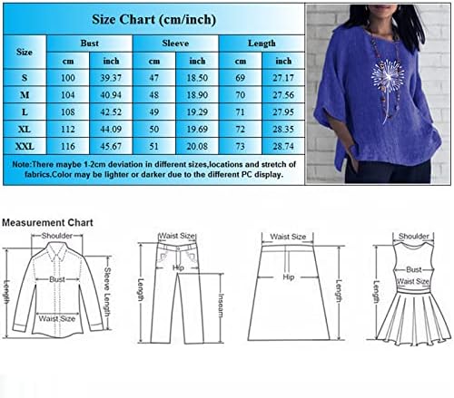 Yaz Bahar Kadınlar Casual Bluz Üst 3/4 Gevşek Kollu T-Shirt Keten Yuvarlak Boyun Tunik Grafik Temel Günlük Fit