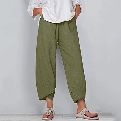 Pamuk Keten Kırpılmış Pantolon Kadın Kadınlar için Yaz Rahat kapri cepli pantolon Baggy Boho Rahat plaj pantolonları