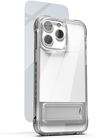 Ekran Koruyuculu iPhone 14 PRO için Tasarlanmış Şeffaf Kickstand Kılıf-Metal Standlı Ultra Koruyucu MİL-Spec Zırh