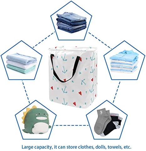 Mavi Çapa ve Kalpler Baskı Katlanabilir çamaşır sepeti, 60L Su Geçirmez çamaşır sepetleri çamaşır Kutusu Giysi Oyuncak