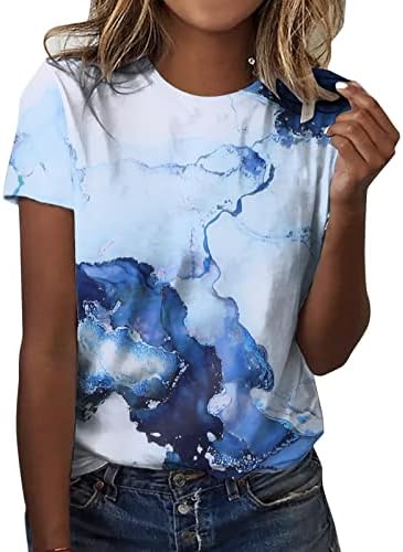 Gevşek Fit Tişörtü Moda Casual Bluzlar Kadınlar için Klasik Kısa Kollu Baskılı Yaz Hafif Kare Boyun