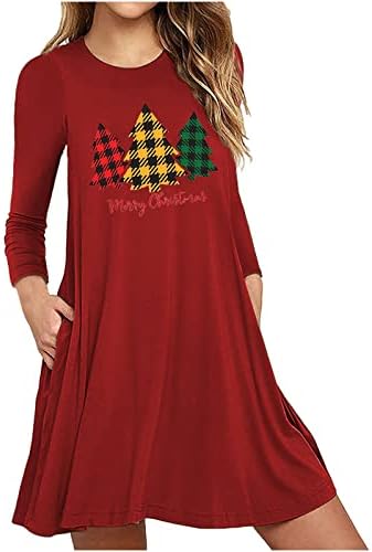 Ruzıyoog rahat elbise Kadınlar için Noel Sevimli Baskılı Salıncak Mini bol tişört Elbiseler Noel Kıyafetleri Tatil