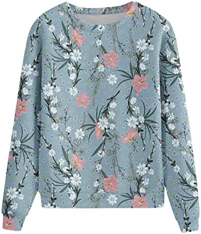 Tekne Boyun Ceket Bayanlar Manşet Uzun Kollu Kelebek Renkli Çiçek Grafik İnce Tunik Giyim Tişörtü Genç Kız
