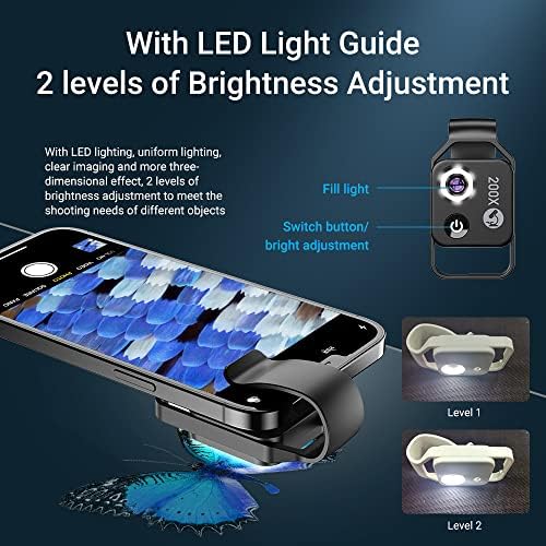 200X büyütme mikroskop Lens withCPL cep led ışık mikro cep makro lensler iPhone Samsung tüm akıllı telefonlar için