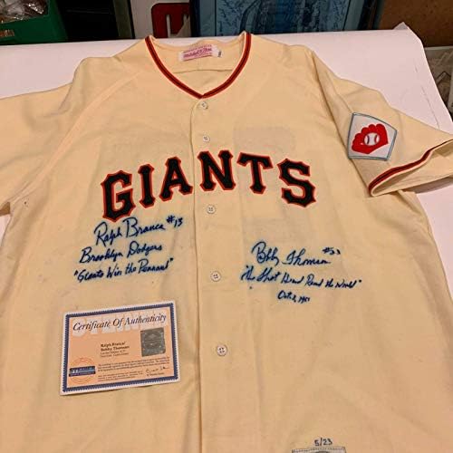 Bobby Thomson Ralph Branca Atış Heard ' Yuvarlak Dünya İmzalı Giants Forması Steiner İmzalı MLB Formaları