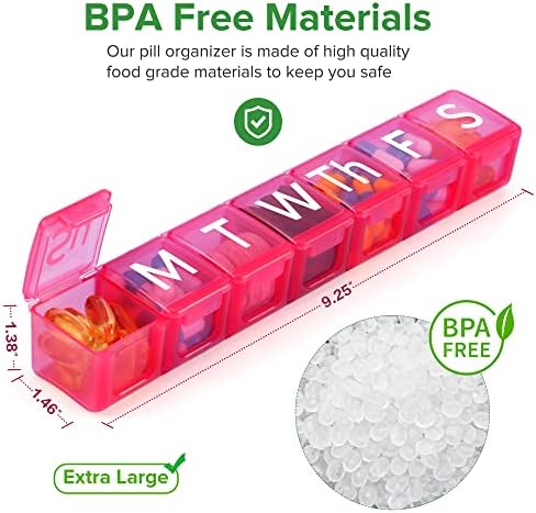 2 Paket Ekstra Büyük Haftalık Hap Düzenleyici, BPA İçermeyen Hap Kutusu Balık Yağları için XL Bölmeli 7 Gün, Vitaminler,
