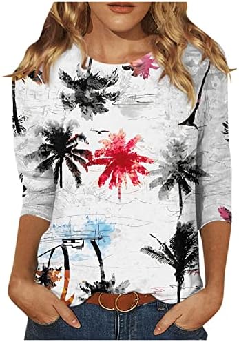 SERYU Güzel Plaj T Shirt Kadınlar için 3/4 Kollu Artı Boyutu Yaz baskılı tişört Gömlek Fırfır Pamuk Açık Kazak