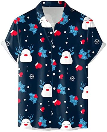 DSODAN erkek Noel Düğme Aşağı Gömlek Kısa Kollu 3D Komik Grafik Rahat havai gömleği Noel Partisi Bowling Gömlek