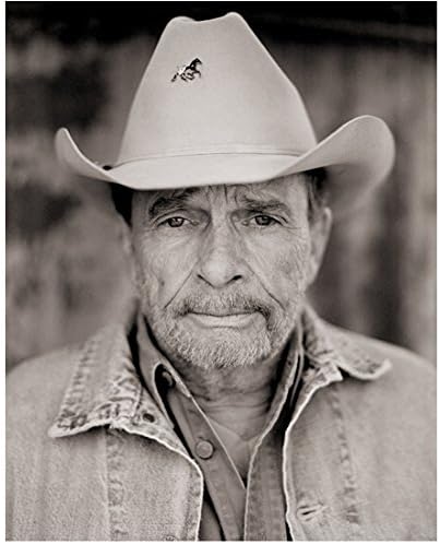 Muskogee'den Merle Haggard 8 inç x 10 inç Fotoğraf Tamam B & W Kovboy Şapkası ve Jean Ceket kn