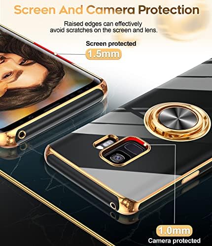 LeYı Samsung Galaxy S9 Durumda 360 ° Dönebilen Halka Tutucu Manyetik Kickstand, Kaplama Gül Altın Kenar Koruyucu Kılıf