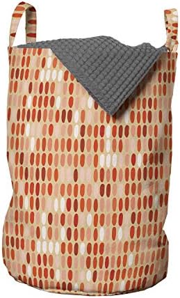 Ambesonne Daire Desenli Çamaşır Torbası, Mandalina Renklerinin Tonlarında Oval Sadelik Lekeleri Tekrarı, Kulplu Sepet