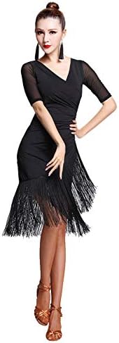 ZX kadın Balo Salonu dans kostümü V Boyun Pilili Uzun Saçaklı Tango Salsa Latin Dans Elbise Şort