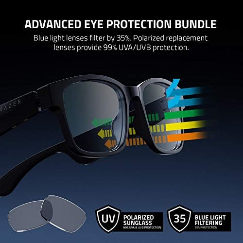 Razer Anzu Akıllı gözlükler: Mavi ışık filtreleme ve polarize güneş gözlüğü lensleri ve hoparlörler - Dokunmatik ve