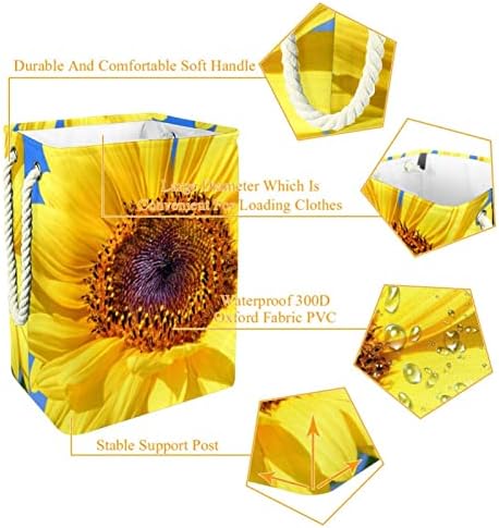 Inhomer Ayçiçeği Yaz Çiçekler Sarı Büyük Çamaşır Sepeti Su Geçirmez Katlanabilir Giysi Sepeti Sepet Giyim için Oyuncak
