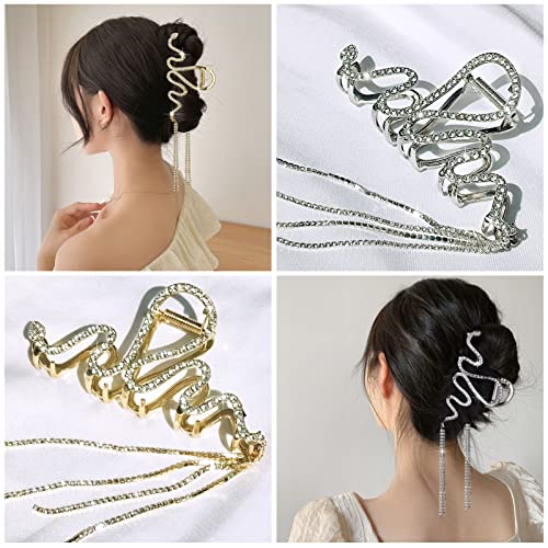 BSRESIN Yılan saç tokası Kadınlar için, Altın + Gümüş Metal Pençe Klip Kalın Saç / İnce Saç, Rhinestone saç tokası