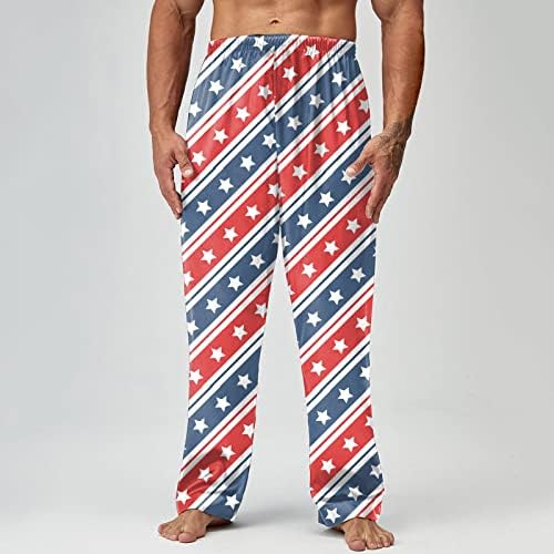 4TH Temmuz Pijama Pantolon Erkekler için Rahat Salon Uyku Pantolon Amerikan Bayrağı Elastik Bel Tam Boy Jogger Sokak