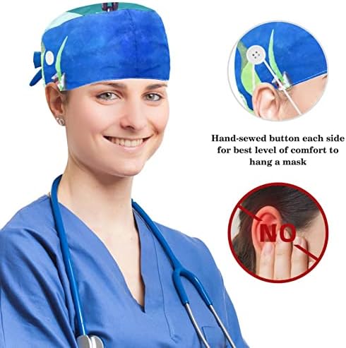 yoyoAmoy Ayarlanabilir Çalışma Kap Düğmesi ile Pamuk Ter Bandı Çapa Mavi Cerrah Kap Kadınlar için
