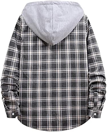 Kısa Şerit Erkekler Sonbahar ve Kış Ekose Baskı Rahat Gömlek Uzun Kollu Kapşonlu Yaka Bluz Gömlek Büyük Erkek Gömlek