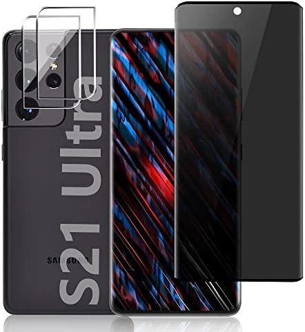 [1+2 Paket] Galaxy S21 Ultra Gizlilik Ekran Koruyucu ile Kamera Lens Koruyucu, 9H Sertlik Temperli Cam/Anti Casus/3D