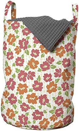 Ambesonne Çiçekli Çamaşır Torbası, Süslü Bir Arka Plan Üzerinde Yapraklar ve Çiçekler, Çamaşırhaneler için İpli Kulplu