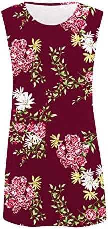 Oplxuo kadın Yaz Rahat Plaj Elbise Kolsuz Crewneck Batik Baskı Tankı Tunik Sundress İnce A-Line Kısa Mini Elbiseler