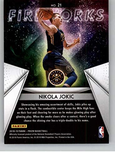 2018-19 Prizm Havai Fişek Basketbolu 21 Nikola Jokic Denver Nuggets Panini'den Resmi NBA Ticaret Kartı