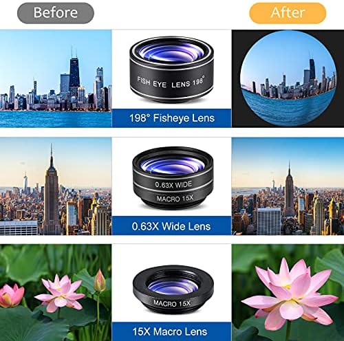 Fgzefort Telefon Kamera Lensler 4 in 1 Cep Telefonu Lens Kiti 12X Telefoto Lens, 0.63 X Geniş Açı Lens ve 15x Makro