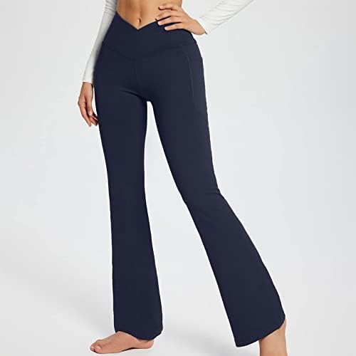 FİRERO Flare Tayt Yoga cepli pantolon Kadınlar için Crossover Yüksek Bel Popo Kaldırma Geniş Bacak Flare Bootcut Tayt