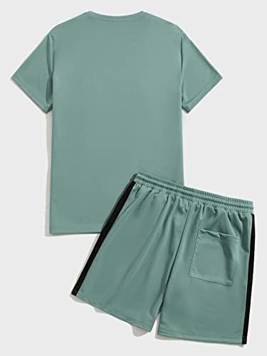 FDSUFDY İki Parçalı Kıyafetler Erkekler için Erkekler Yamalı Detay Colorblock Üst ve Parça şort takımı (Renk: Çok