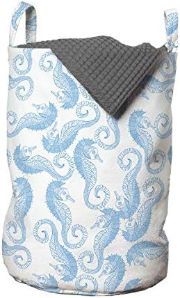Lunarable Sea Horse Çamaşır Torbası, Pastel Mavi Okyanus Hayvanları, Kıvrılmış Kavrayıcı Kuyruklu Sualtı Yaşamı, Kulplu