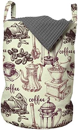 Lunarable Çay Partisi Çamaşır Torbası, Eskizli Espresso Makinesi ile Kahve Çekirdekleri Elle Çizilmiş Desen Görüntüsü,