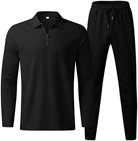 Erkek Eşofman 2 Parça Kıyafet Çeyrek Zip Uzun Kollu golf gömlekleri ve Pantolon spor Seti Rahat Rahat Şık Eşofman