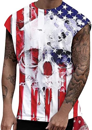 4th Temmuz Gömlek Erkek Kas Tank Top Amerikan Bayrağı Baskı Kolsuz Yuvarlak boyun Tee Gömlek Egzersiz Gömlek