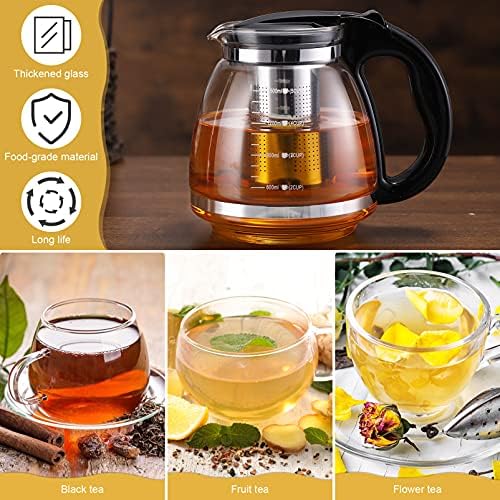Cabilock 1.5 L cam çaydanlık Çıkarılabilir Demlik ısıya Dayanıklı çay su ısıtıcısı Paslanmaz Çelik Filtre çiçek çayı