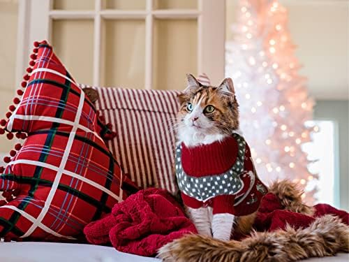CooShou 2 Adet Köpek Noel Kazak Kedi Noel Kazak Kedi Köpek Triko Kazak Noel Pet Giyim Kış Sıcak Ren Geyiği Kar Tanesi