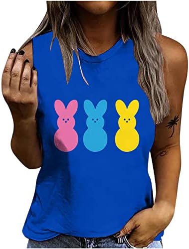 Sevimli Tavşan Baskı Gömlek Genç Kızlar için Rahat Komik Renkli Tavşan Grafik Tankları Üstleri Paskalya Spor Egzersiz
