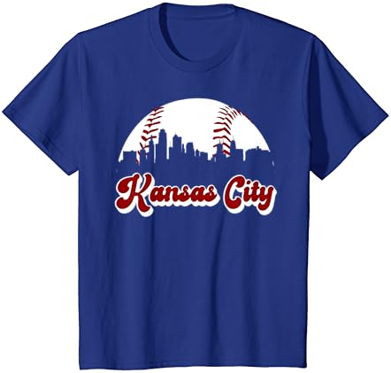 Beyzbol Kansas City Vintage Aşk Mavi Renk Kraliyet Skyline T-Shirt