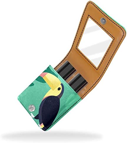 ORYUEKAN Ruj Kılıfı Ayna ile Sevimli Taşınabilir Makyaj Çantası kozmetik torbası, Karikatür Tropikal Yapraklar Papağan