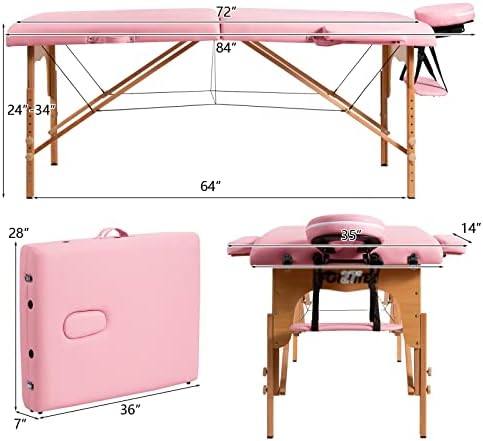 Yok 84 L Taşınabilir Masaj Masası Ayarlanabilir Yüz Spa Yatak Dövme w / Taşıma Çantası Pembe