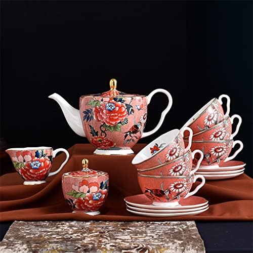 YFQHDD 15 adet Avrupa Tarzı Kemik Çini Kahve Seti Altın porselen çay seti Öğleden Sonra Demlik şekerlik süt sürahisi