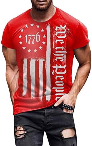 MIASHUI Orta Gömlek Erkekler için Erkekler 1776 Bağımsızlık Değişen Renk Bayrak Bahar Yaz Eğlence Spor Rahat Pamuk