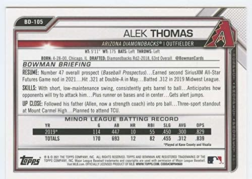 2021 Bowman Taslak BD - 105 Alek Thomas RC Çaylak Arizona Diamondbacks MLB Beyzbol Ticaret Kartı