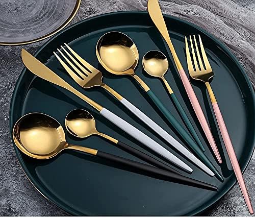 Jin & yang Altın çatal bıçak kaşık seti, paslanmaz çelik parlak ayna sofra takımı, hediye kutusu ile dört parçalı