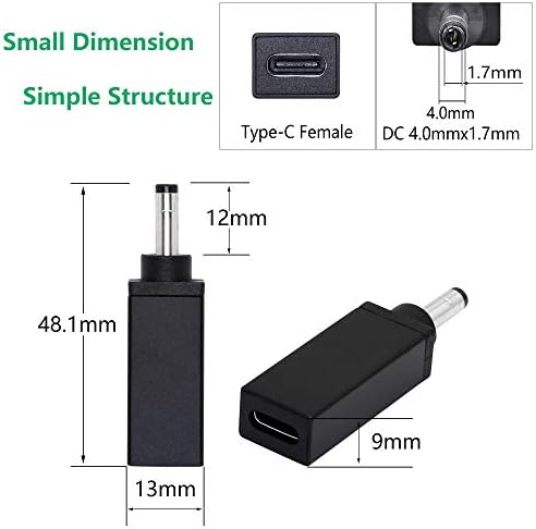 CERRXİAN 100W PD USB Tip C Dişi Giriş DC 4.0 mm x 1.7 mm Güç Şarj Adaptörü (M4017a) (Siyah)