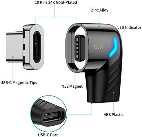USB C Manyetik Adaptör, Dik Açı Tipi C Konektörü, PD 120W Hızlı Şarj, 480Mbps Aktarım Hızı,USB C ile Uyumlu Telefonlar,