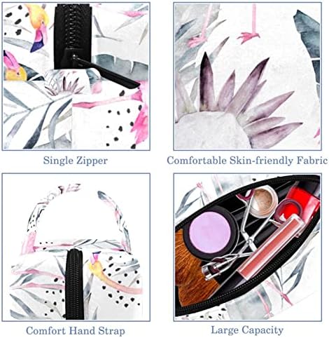 TBOUOBT Makyaj Çantası Seyahat kozmetik çantası Kılıfı Çanta fermuarlı çanta, Tropikal Yapraklar Flamingo Retro
