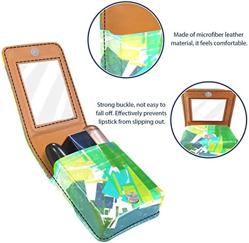ORYUEKAN Ruj Kılıfı Ayna ile Sevimli Taşınabilir Makyaj Çantası kozmetik torbası, Modern Geometrik Desen Yeşil Soyut