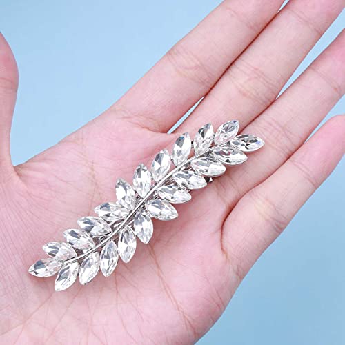 Allereyae Kristal Düğün saç tokası Barrette Rhinestone Yaprak Saç Tokası Klip Gümüş CZ Bling Gelin Headpieces Dekoratif